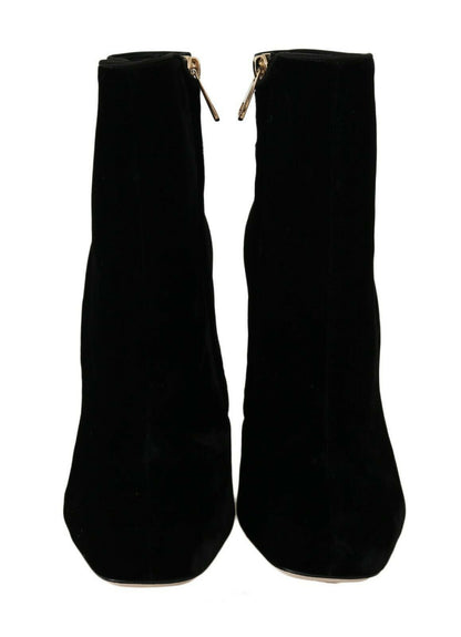 Bottines élégantes en velours Dolce &amp; Gabbana avec talons en cristal