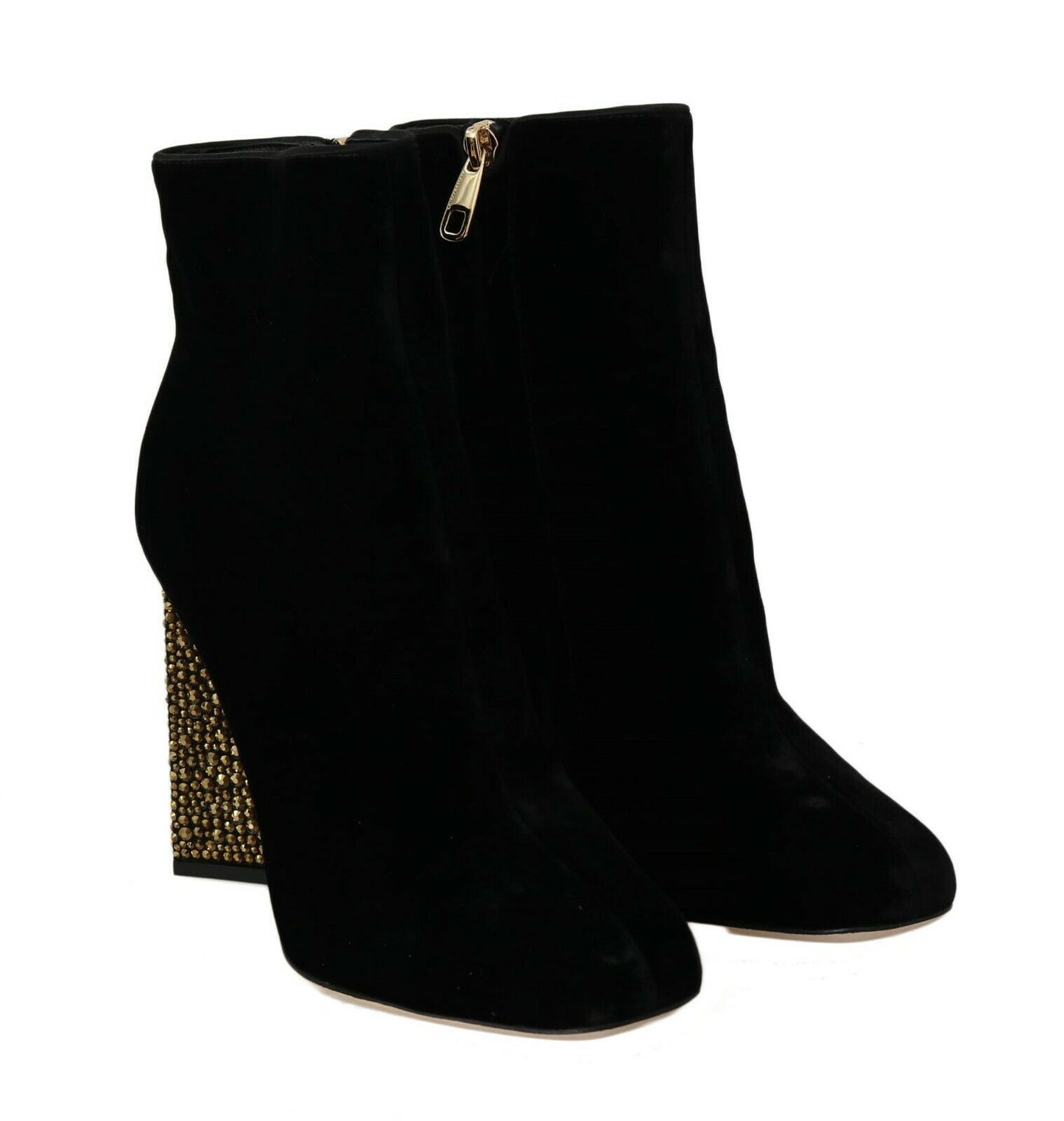 Bottines élégantes en velours Dolce &amp; Gabbana avec talons en cristal