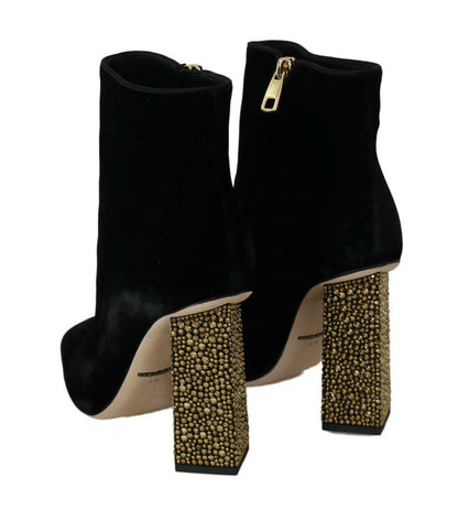 Bottines élégantes en velours Dolce &amp; Gabbana avec talons en cristal