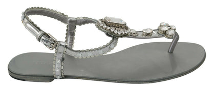 Dolce &amp; Gabbana Silver Crystal Sandals Flip Flops Shoes
