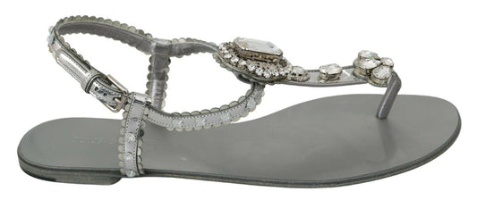 Dolce &amp; Gabbana Élégantes ballerines argentées avec ornements en cristal