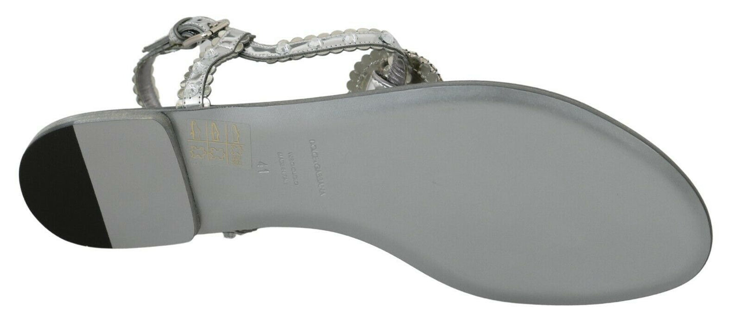 Dolce &amp; Gabbana Silver Crystal Sandals Flip Flops Shoes