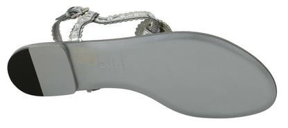 Dolce &amp; Gabbana Silver Crystal Sandals Flip Flops Shoes