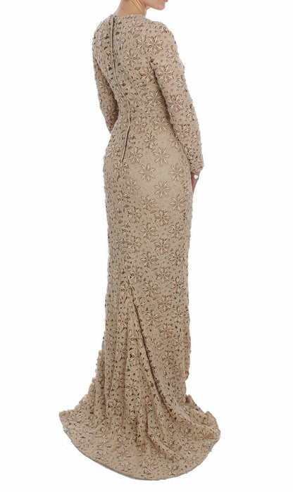 Robe longue à manches longues en dentelle florale beige Dolce &amp; Gabbana