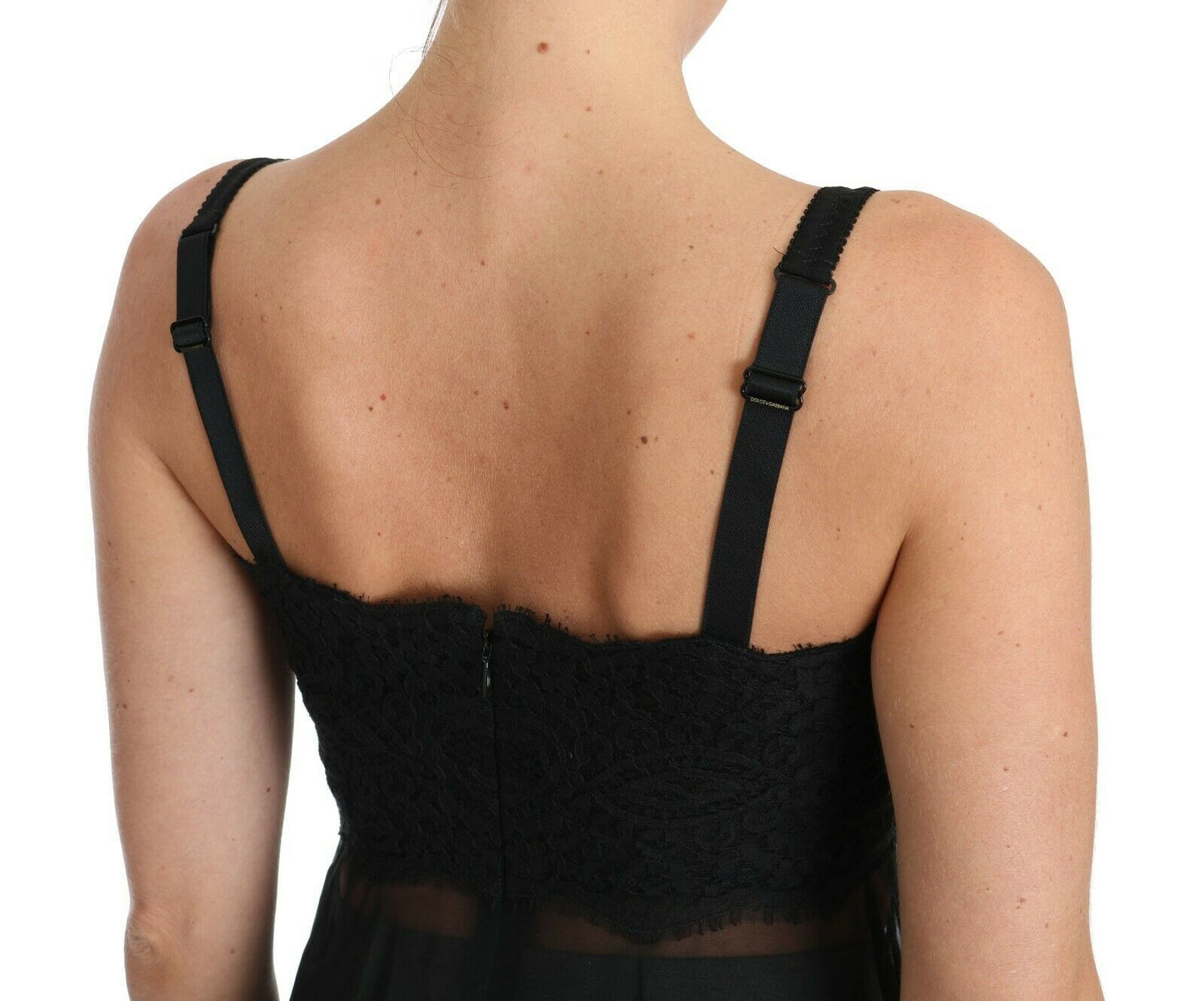Robe chemise élégante en soie noire et dentelle florale Dolce &amp; Gabbana