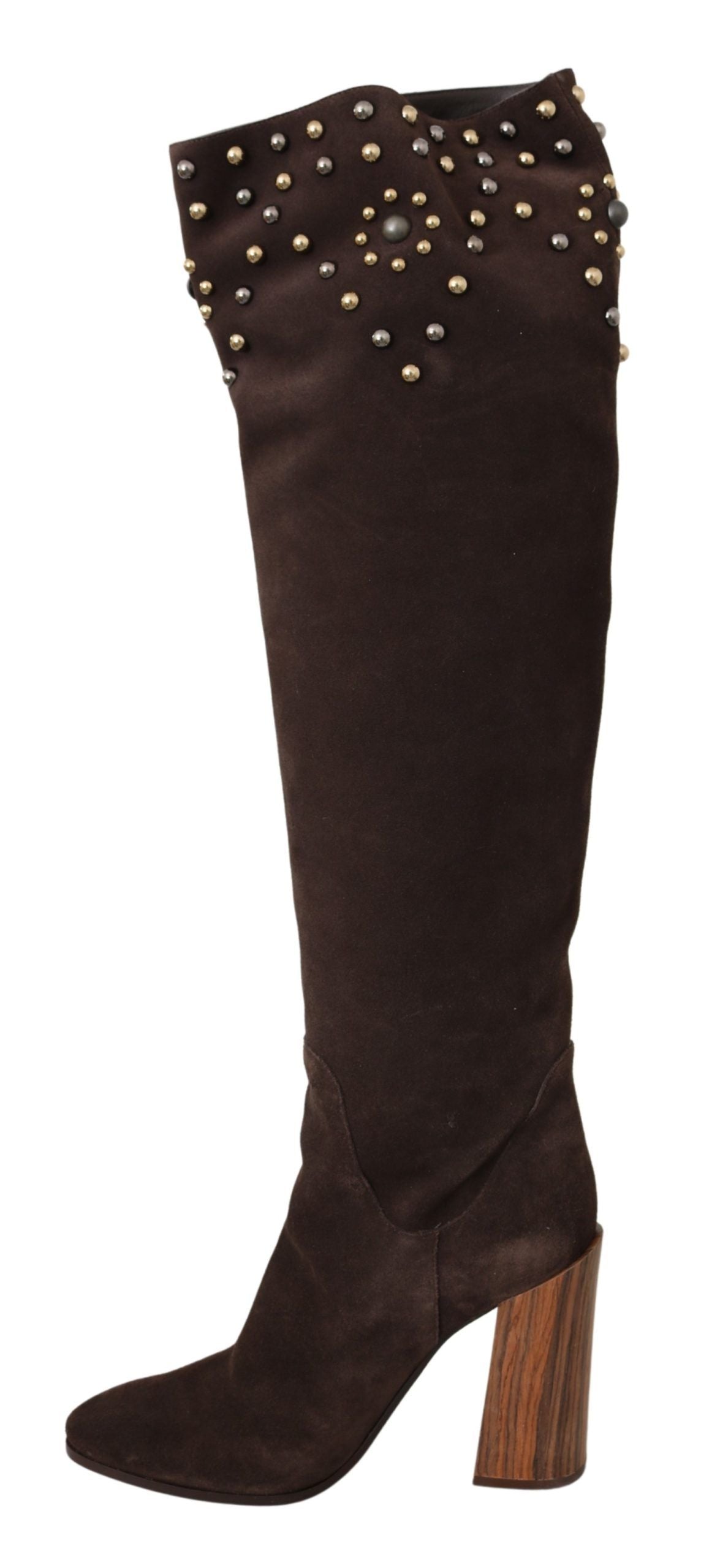 Bottes hautes en daim cloutées Dolce &amp; Gabbana marron