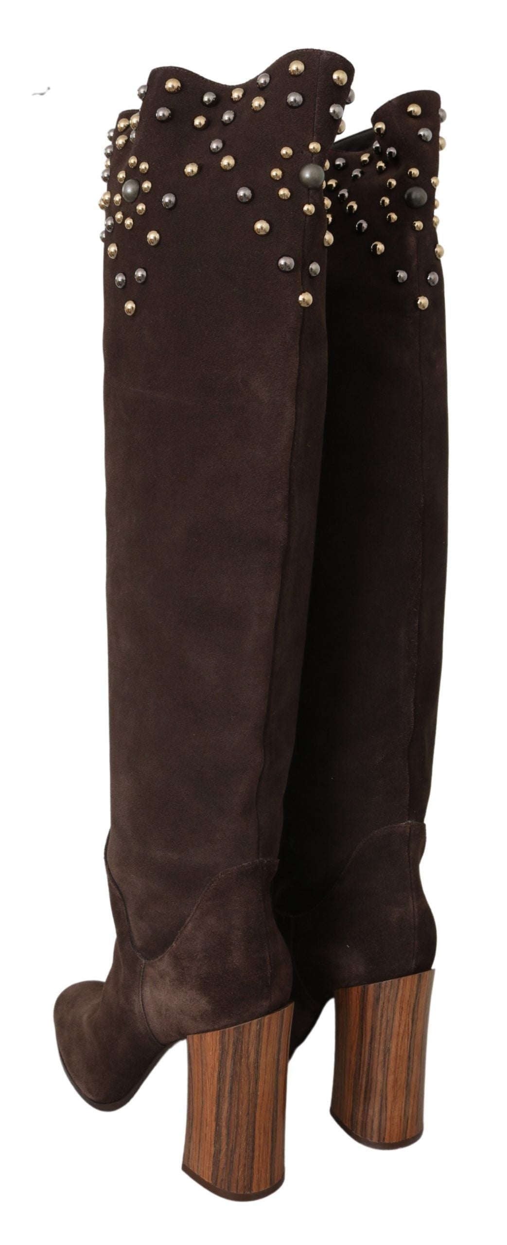 Bottes hautes en daim cloutées Dolce &amp; Gabbana marron