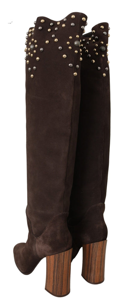 Bottes hautes en daim cloutées Dolce &amp; Gabbana marron