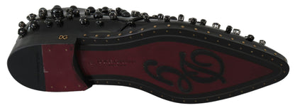 Chaussures habillées élégantes en cuir noir et cristal Dolce &amp; Gabbana