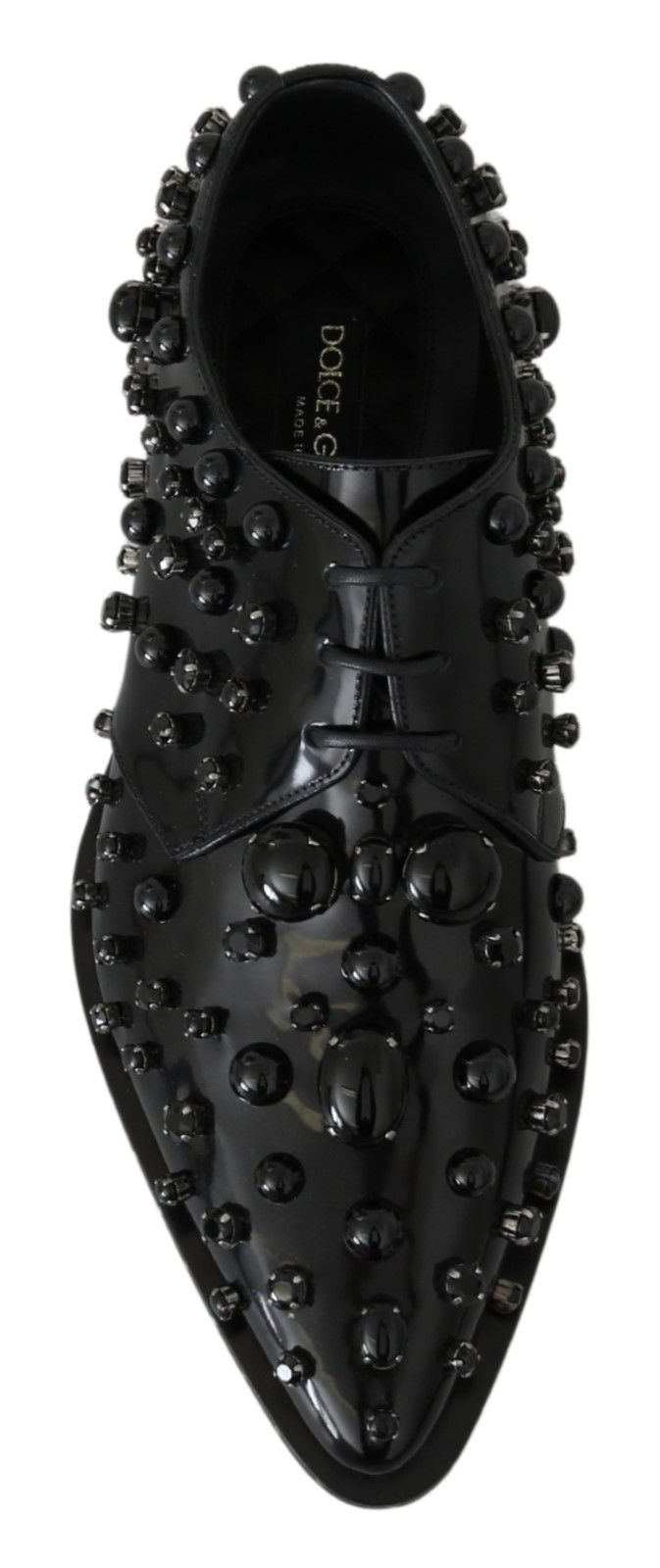 Chaussures habillées élégantes en cuir noir et cristal Dolce &amp; Gabbana