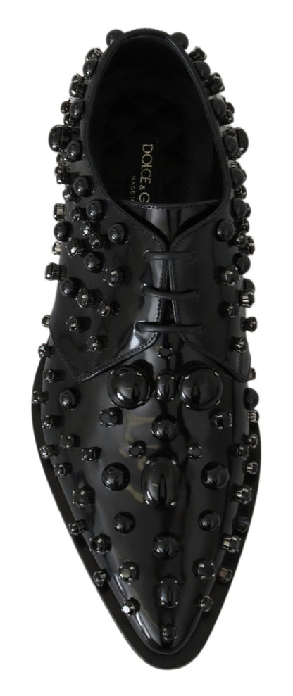 Chaussures habillées élégantes en cuir noir et cristal Dolce &amp; Gabbana