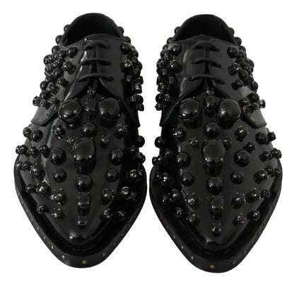 Chaussures habillées élégantes en cuir noir et cristal Dolce &amp; Gabbana