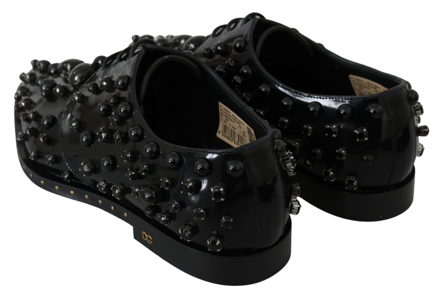 Chaussures habillées élégantes en cuir noir et cristal Dolce &amp; Gabbana