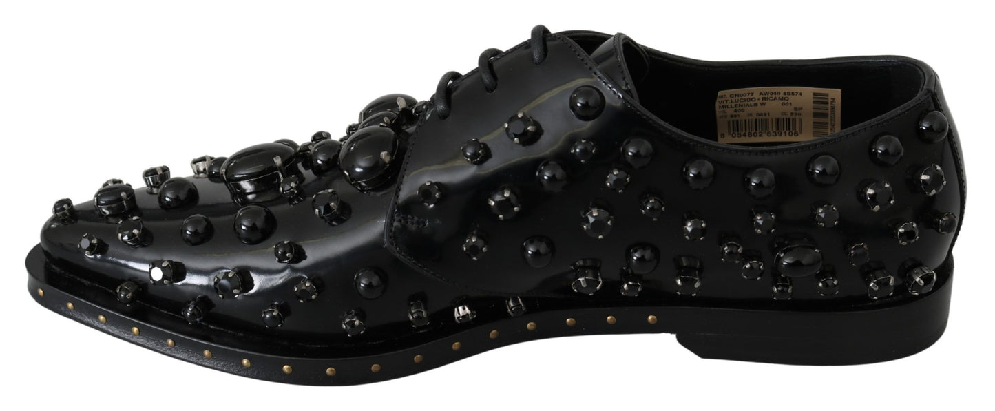 Chaussures habillées élégantes en cuir noir et cristal Dolce &amp; Gabbana
