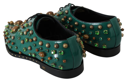 Chaussures habillées en cuir émeraude Dolce &amp; Gabbana avec accents de cristaux
