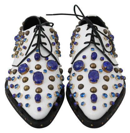 Chaussures habillées élégantes en cuir blanc avec cristaux Dolce &amp; Gabbana