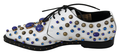 Chaussures habillées élégantes en cuir blanc avec cristaux Dolce &amp; Gabbana