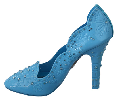 Dolce & Gabbana Blue Crystal Floral CINDERELLA Heels Shoes by Dolce & Gabbana
