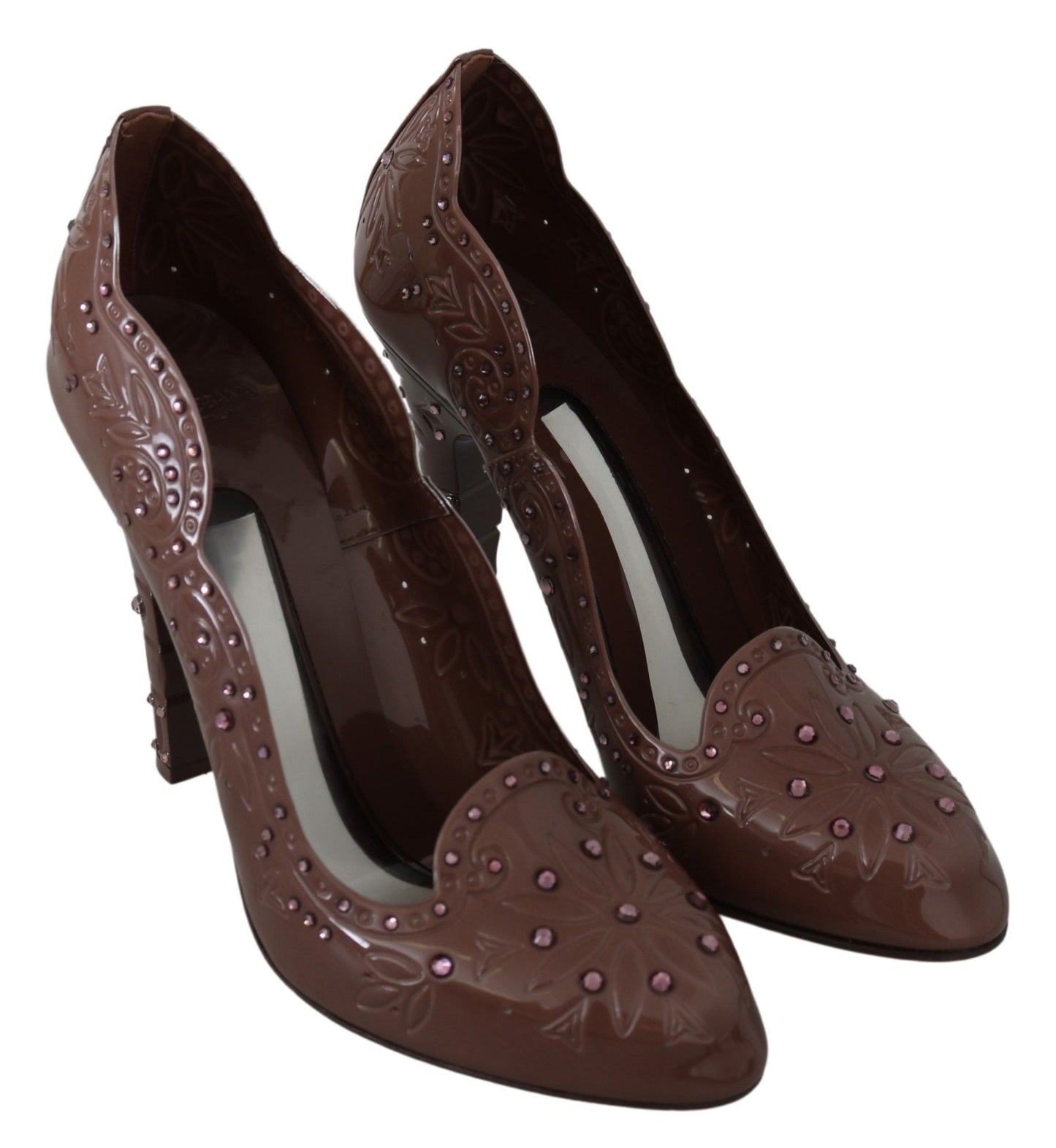Dolce &amp; Gabbana Brown Floral Crystal Heels CINDERELLA Shoes