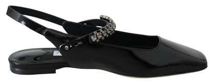 Jimmy Choo Élégantes ballerines noires vernies avec accents de cristal