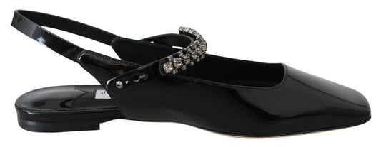Jimmy Choo Élégantes ballerines noires vernies avec accents de cristal
