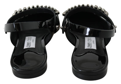Jimmy Choo Élégantes ballerines noires vernies avec accents de cristal