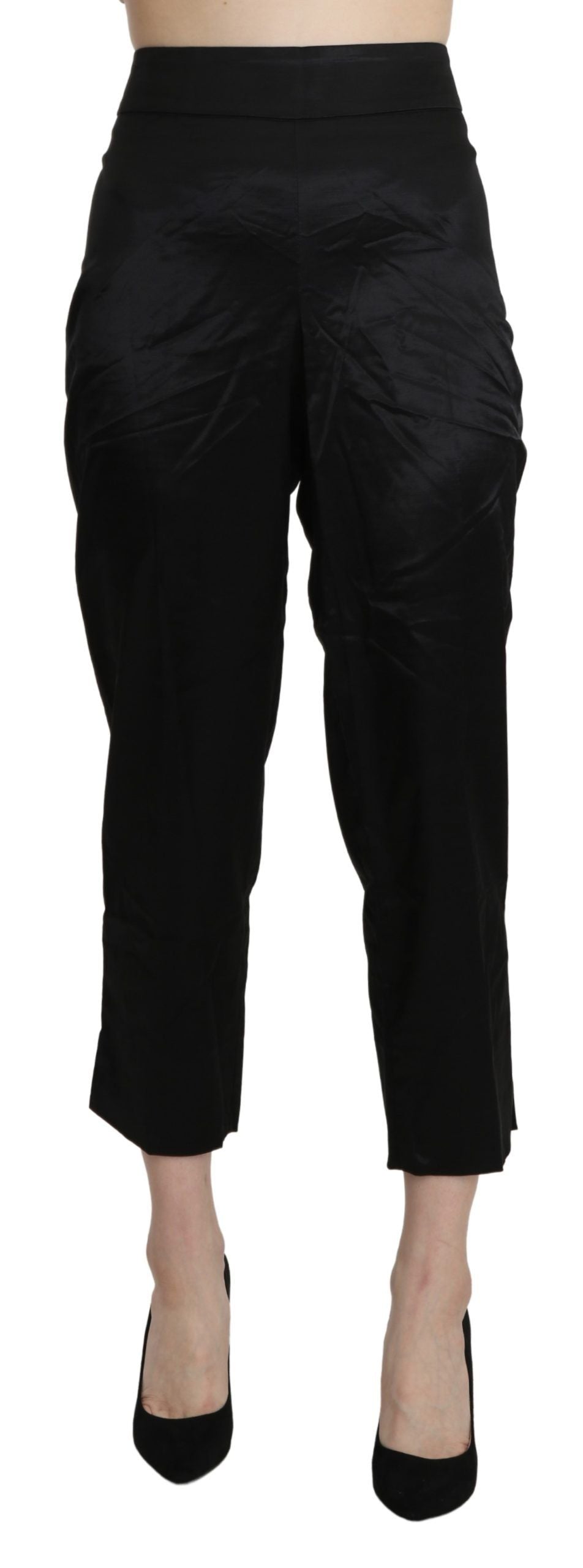 BENCIVENGA Black High Waist Straight Cropped Dress Trouser Pants by BENCIVENGA