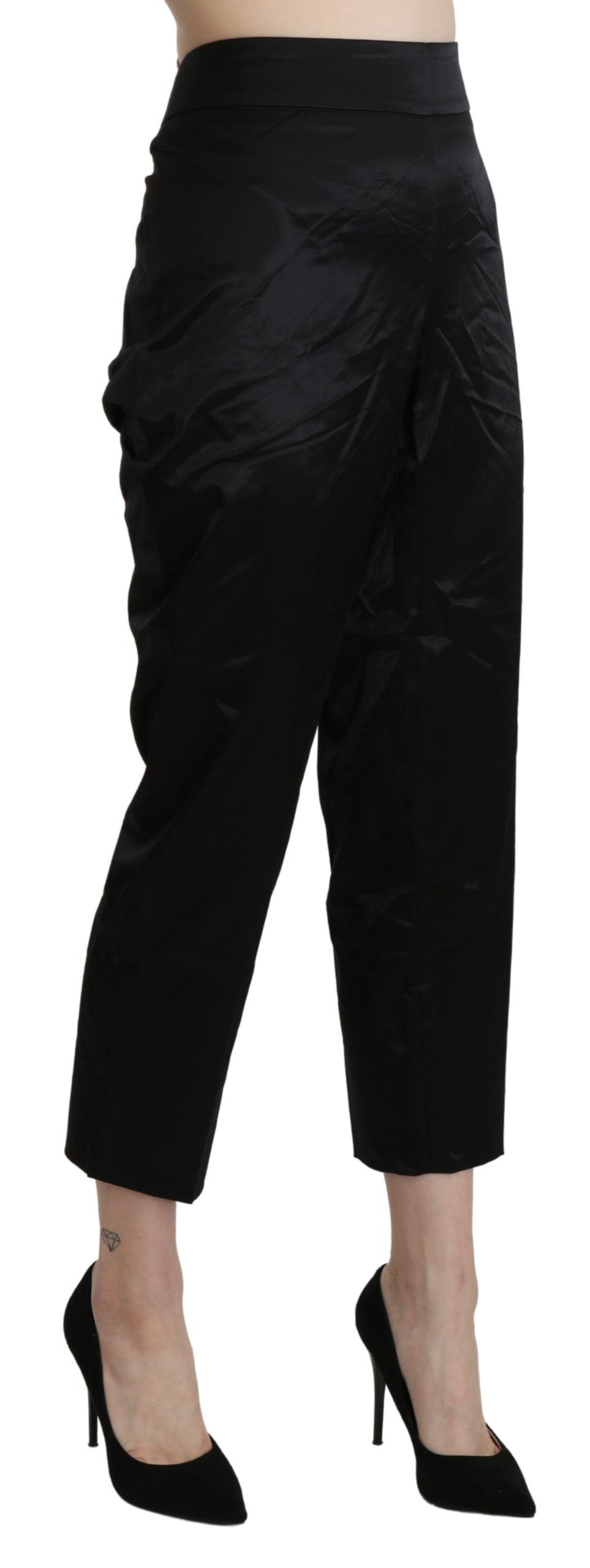 BENCIVENGA Black High Waist Straight Cropped Dress Trouser Pants by BENCIVENGA