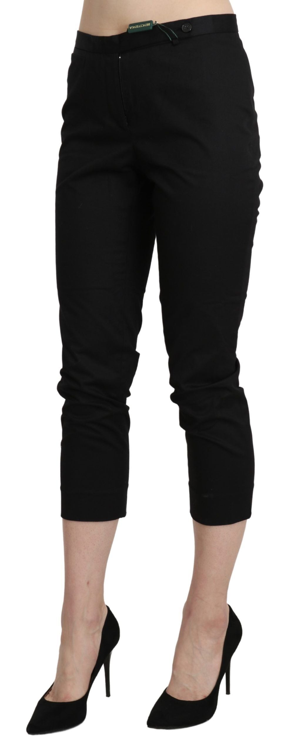 BENCIVENGA Black High Waist Skinny Cropped Dress Trouser Pants by BENCIVENGA