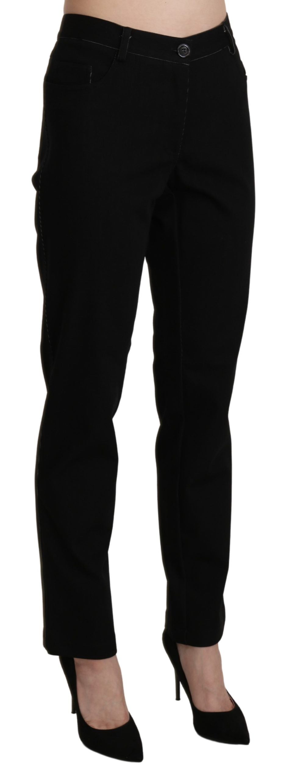 BENCIVENGA Black High Waist Straight Casual Trouser Pant by BENCIVENGA