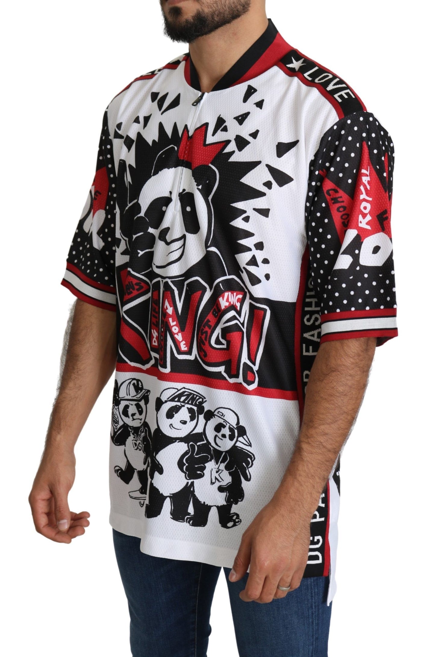 T-shirt à col zippé imprimé panda King blanc chic Dolce &amp; Gabbana