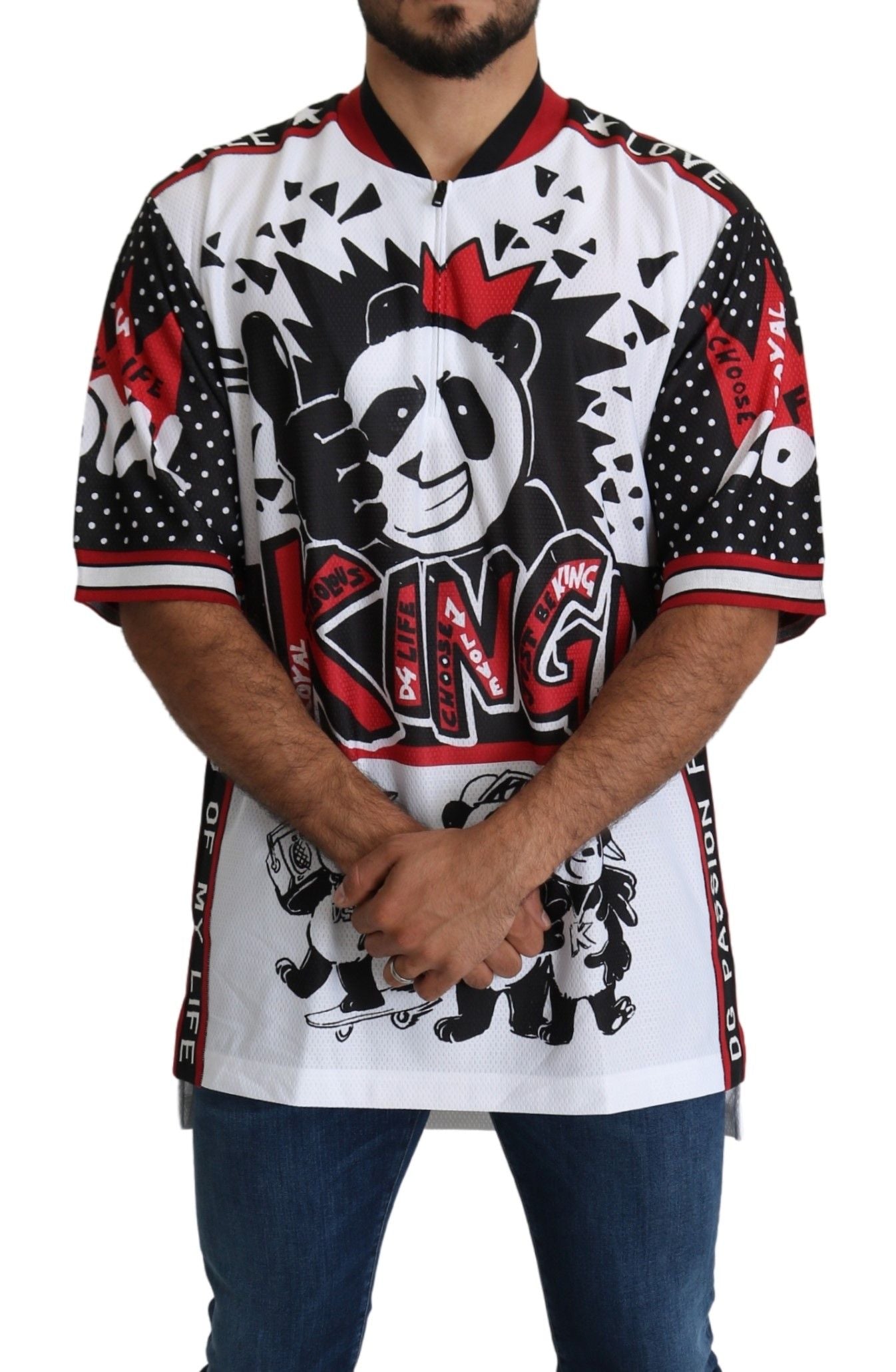 T-shirt à col zippé imprimé panda King blanc chic Dolce &amp; Gabbana