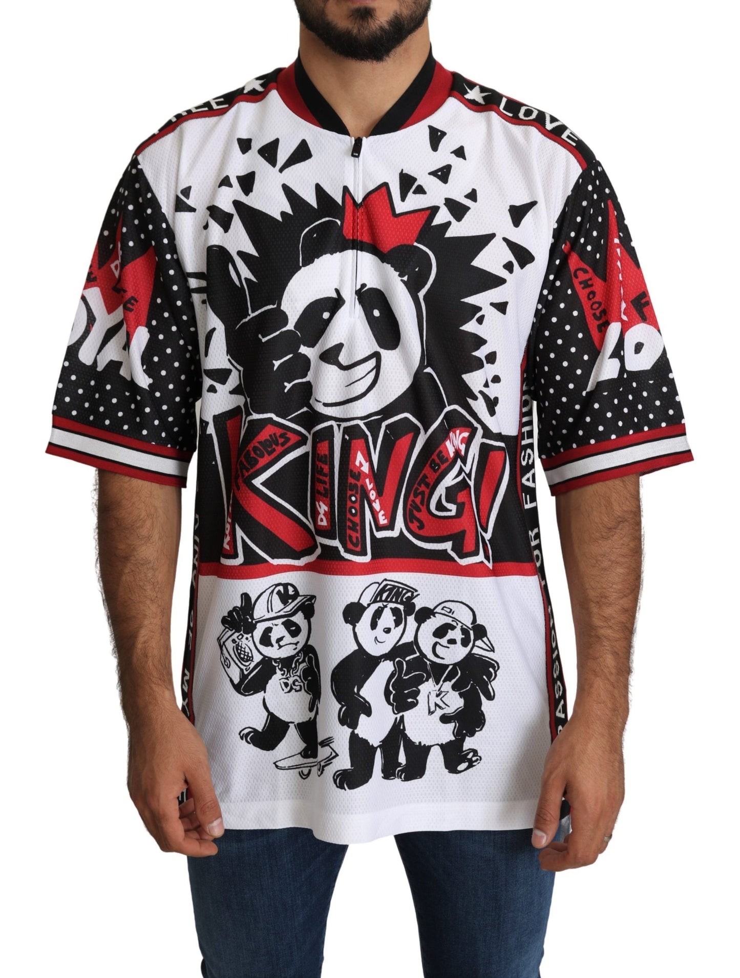 T-shirt à col zippé imprimé panda King blanc chic Dolce &amp; Gabbana