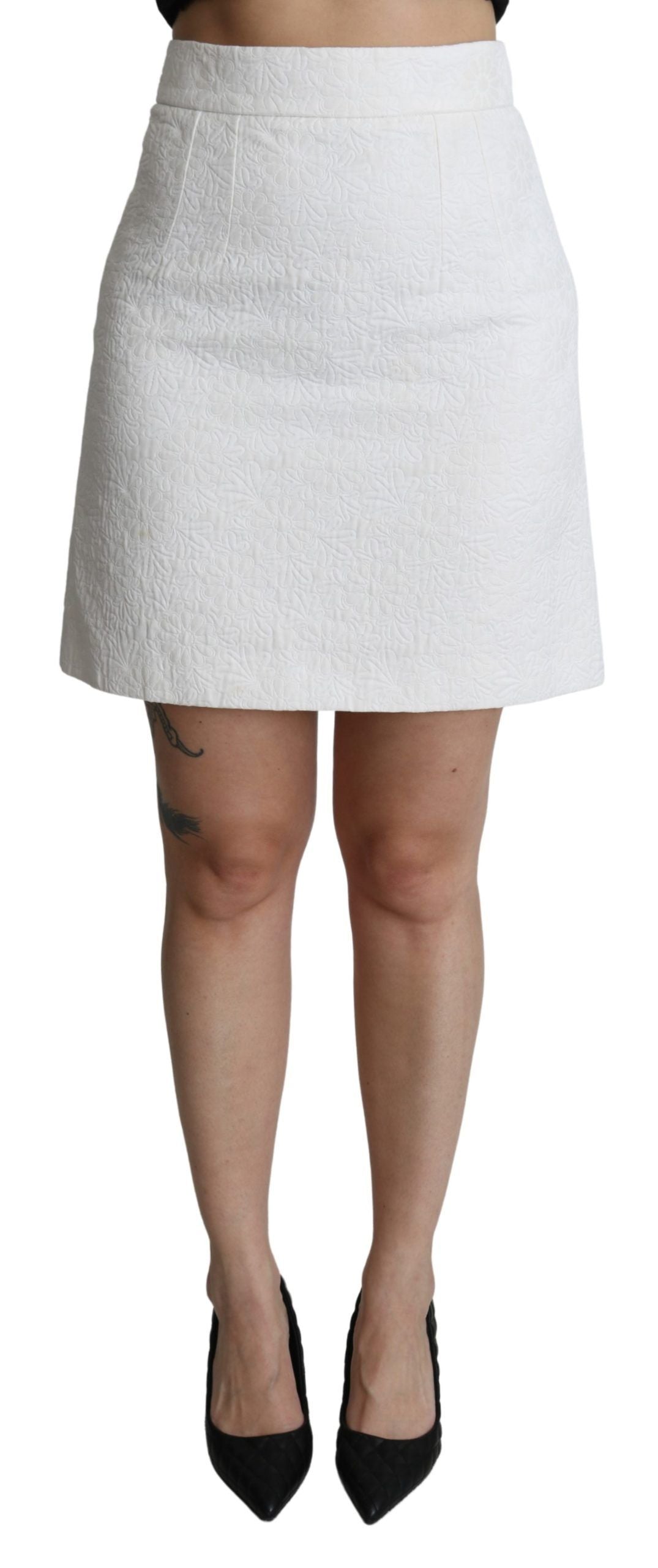 Mini-jupe élégante en brocart floral blanc Dolce &amp; Gabbana
