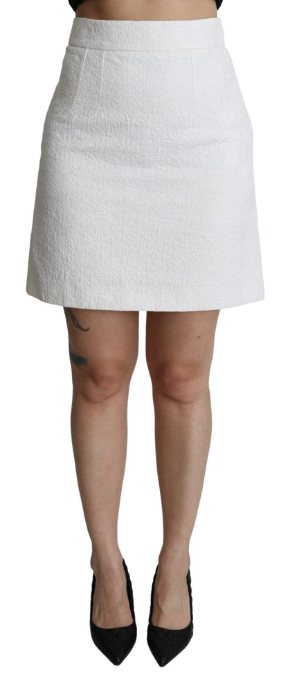 Mini-jupe élégante en brocart floral blanc Dolce &amp; Gabbana