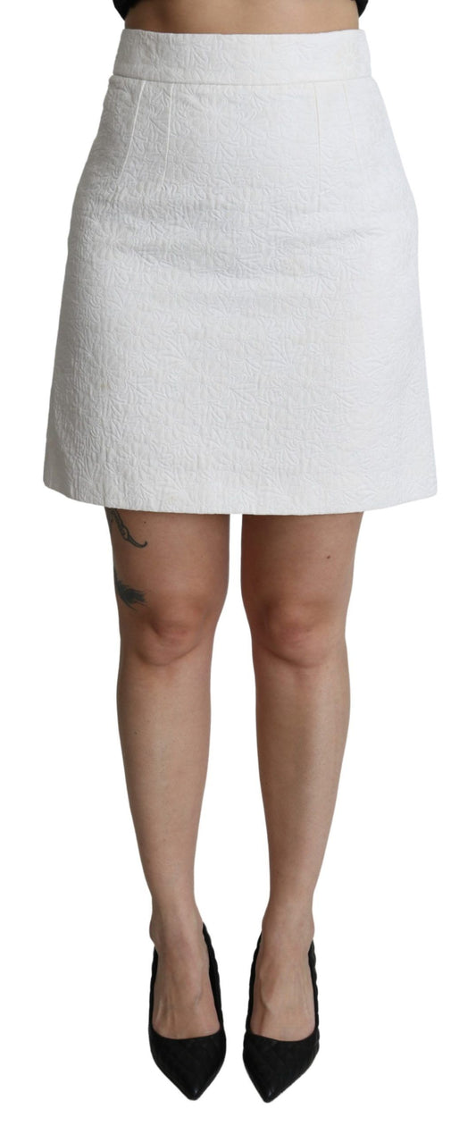 Mini-jupe élégante en brocart floral blanc Dolce &amp; Gabbana