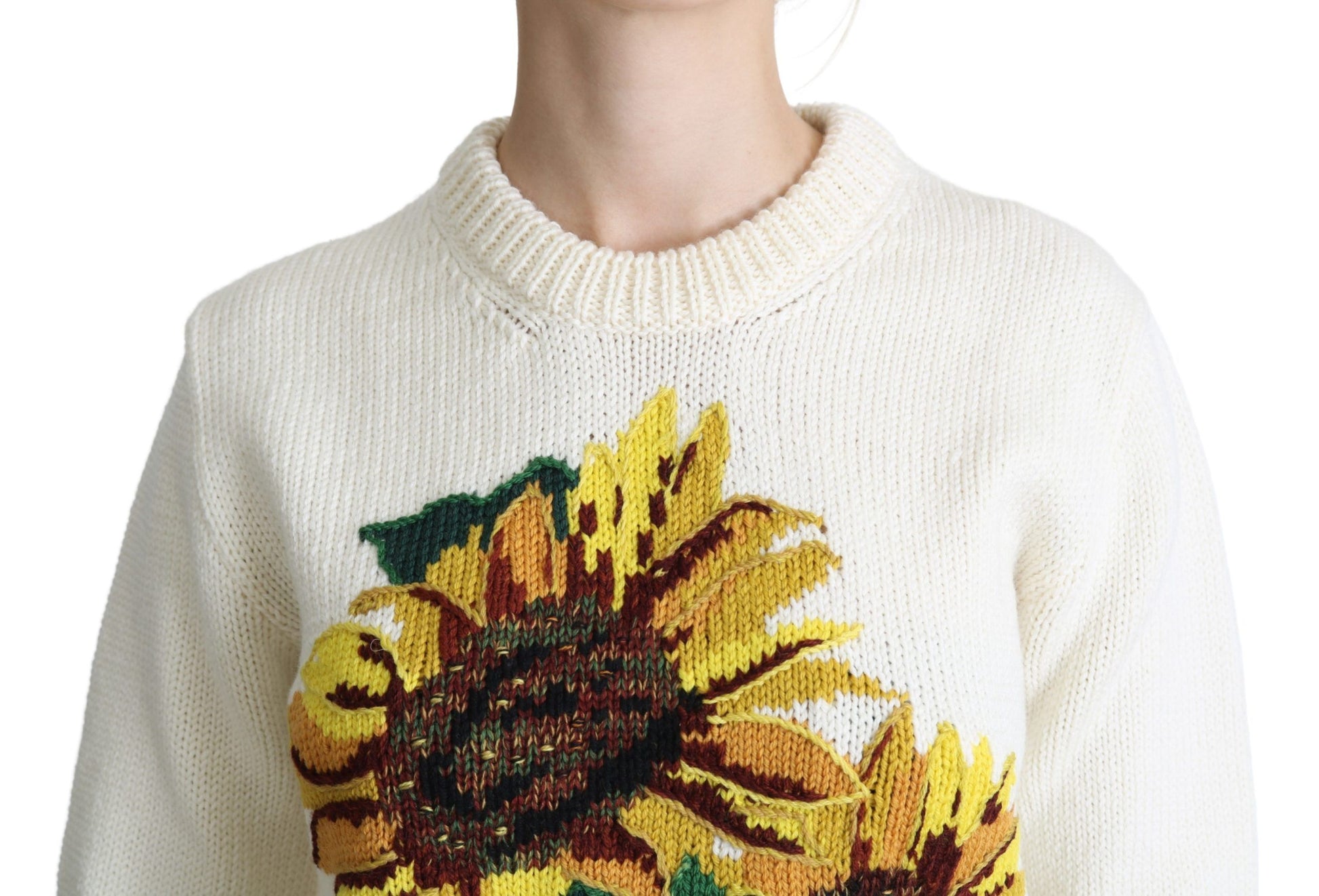 Dolce & Gabbana White Floral Wool Pullover Sunflower Sweater by Dolce & Gabbana