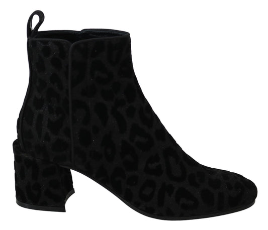 Bottes courtes élégantes noires à imprimé léopard Dolce &amp; Gabbana