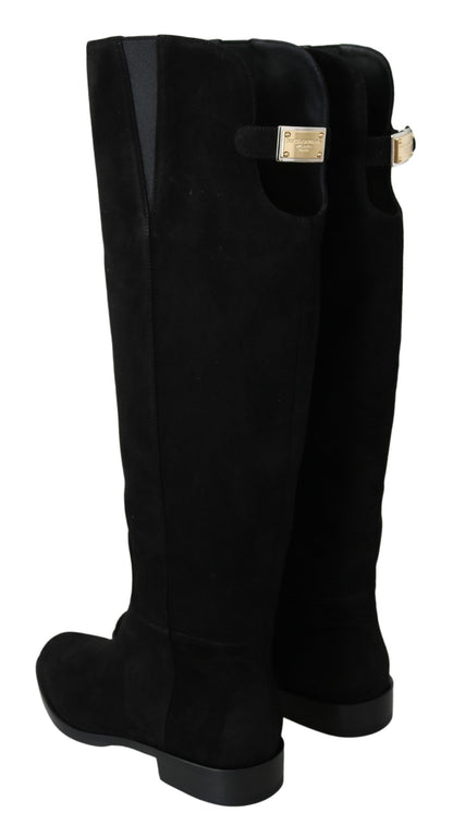 Bottes hautes en daim noir élégantes Dolce &amp; Gabbana
