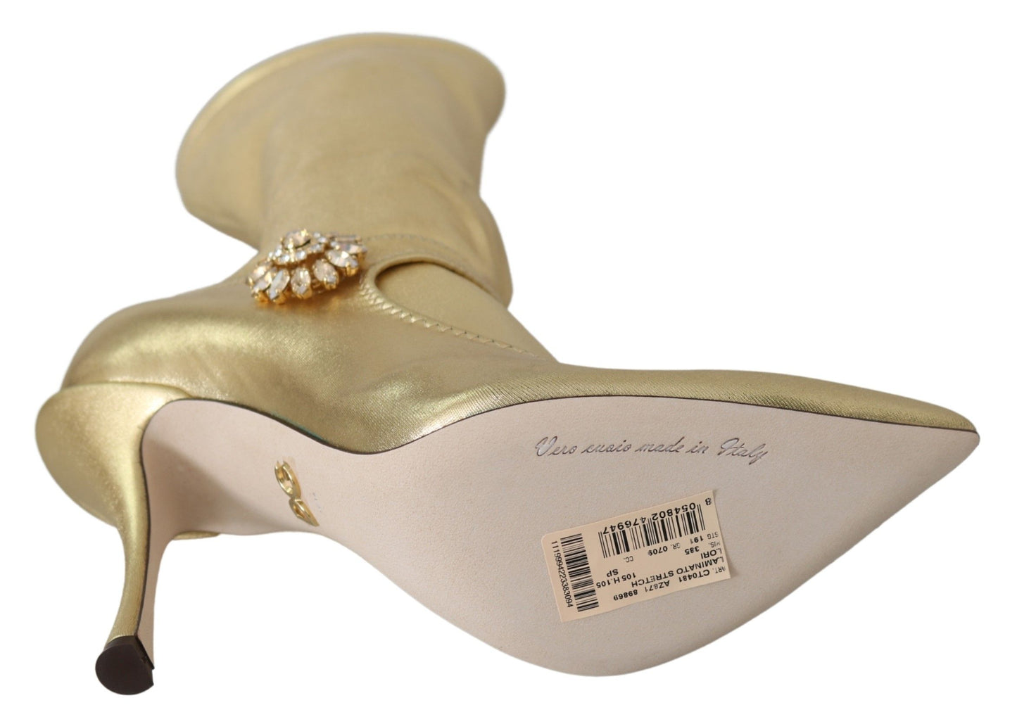 Bottines-chaussettes élégantes Dolce &amp; Gabbana dorées avec strass