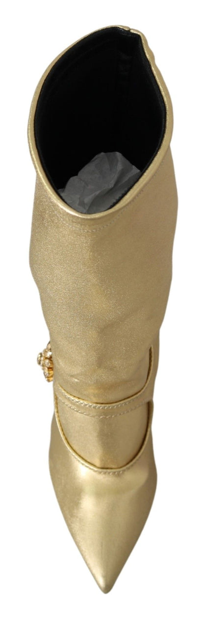 Bottines-chaussettes élégantes Dolce &amp; Gabbana dorées avec strass