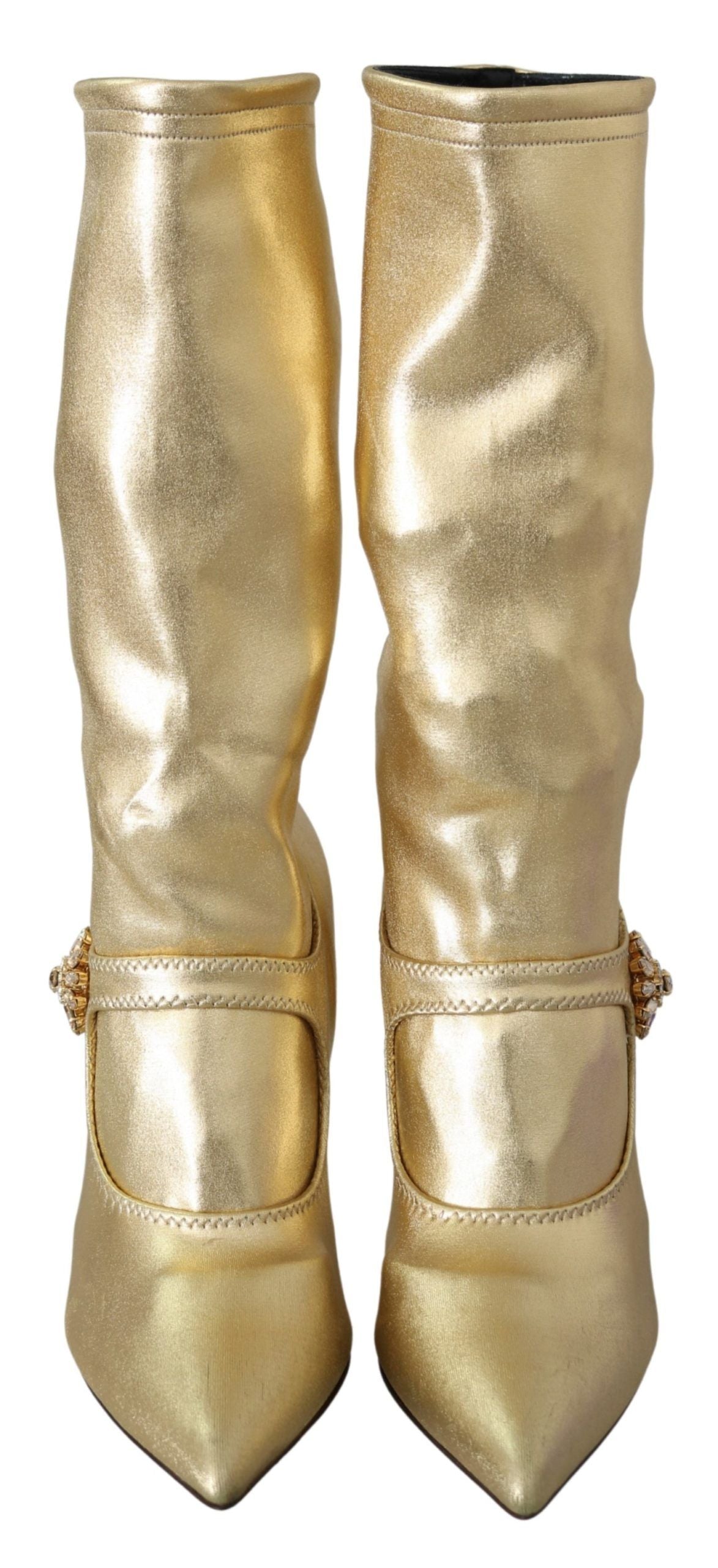 Bottines-chaussettes élégantes Dolce &amp; Gabbana dorées avec strass