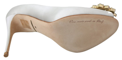 Escarpins à bout ouvert en soie mélangée Dolce &amp; Gabbana à cristaux blancs