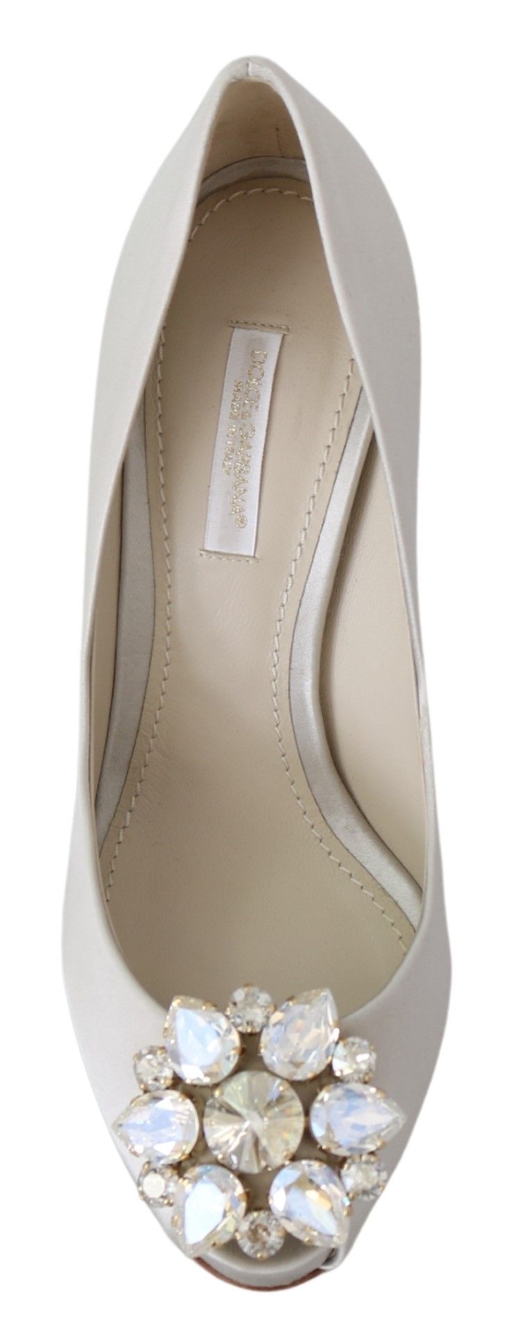 Escarpins à bout ouvert en soie mélangée Dolce &amp; Gabbana à cristaux blancs