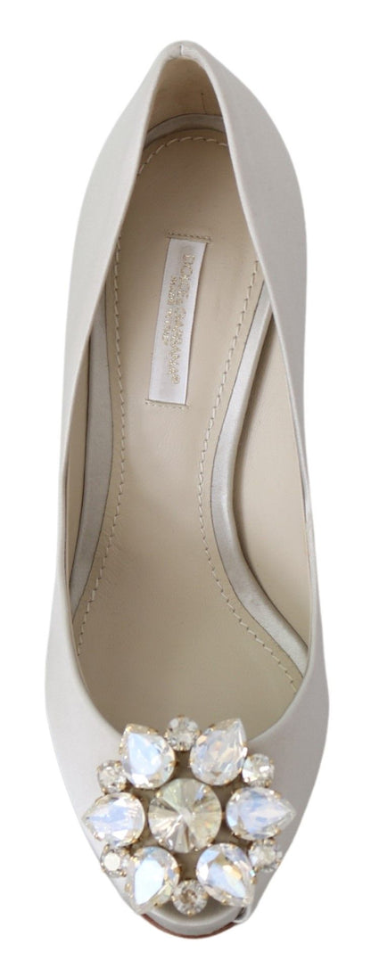 Escarpins à bout ouvert en soie mélangée Dolce &amp; Gabbana à cristaux blancs