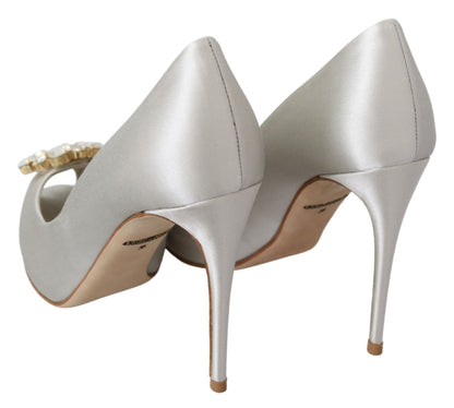 Escarpins à bout ouvert en soie mélangée Dolce &amp; Gabbana à cristaux blancs