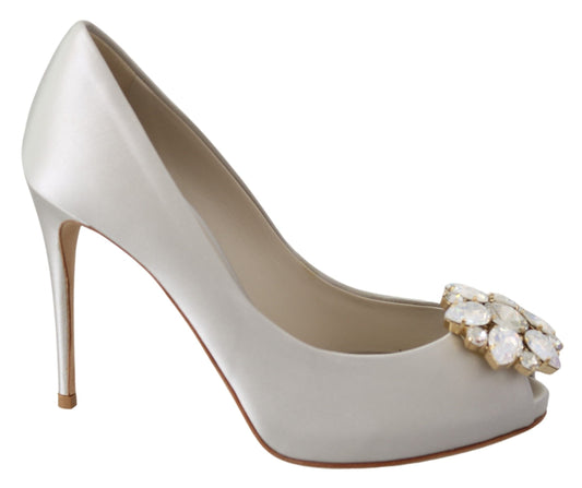 Escarpins à bout ouvert en soie mélangée Dolce &amp; Gabbana à cristaux blancs