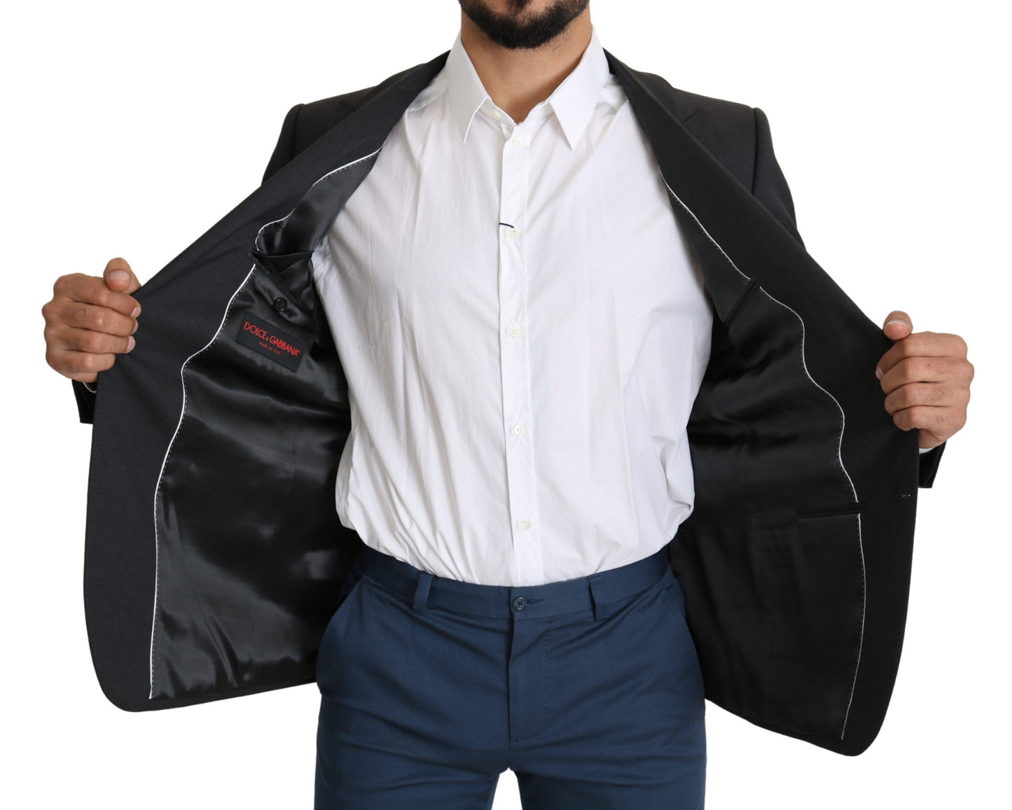 Blazer slim élégant en laine et soie mélangées grises Dolce &amp; Gabbana