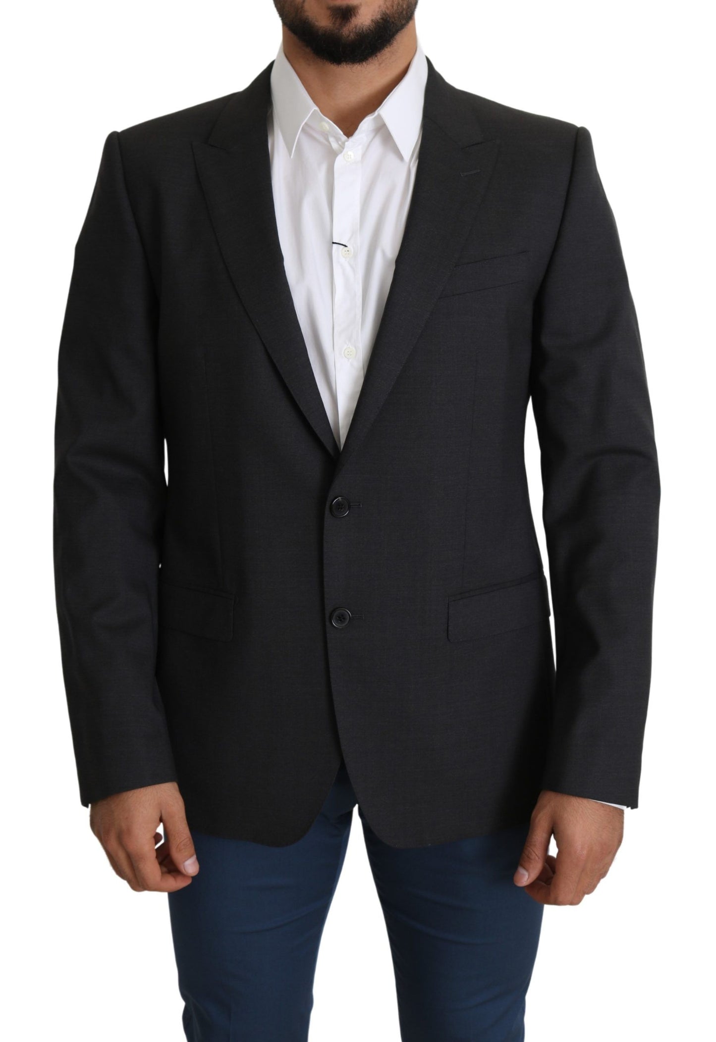 Blazer slim élégant en laine et soie mélangées grises Dolce &amp; Gabbana