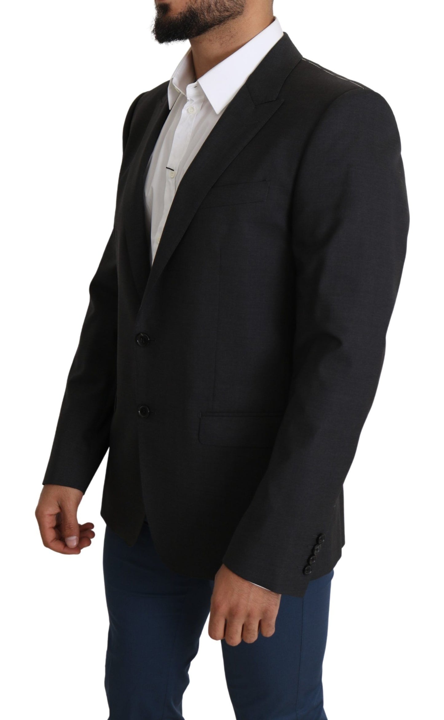 Blazer slim élégant en laine et soie mélangées grises Dolce &amp; Gabbana